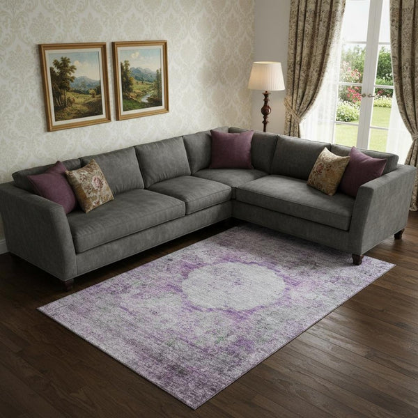HomeRoots 8' X 10' Stylish Purple and Gray Oriental Area Rug - Washable, UV-Protected, Pet-Friendly Design! 655708
