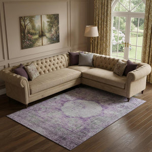 HomeRoots 10' X 14' Purple and Gray Oriental Area Rug - Washable, Durable, Stain Resistant with UV Protection 655710
