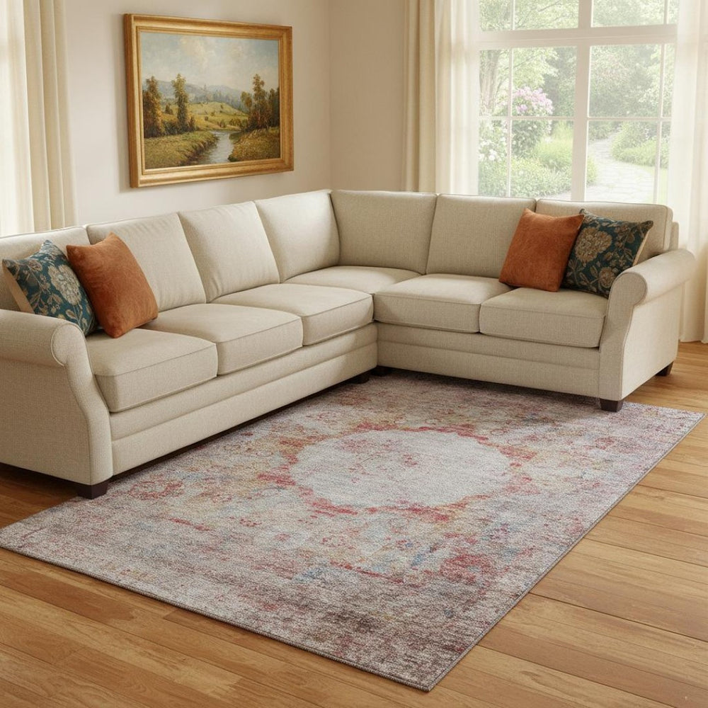 HomeRoots 8' X 10' Vibrant Red, Ivory & Orange Oriental Washable Area Rug with UV Protection for Homes 655714