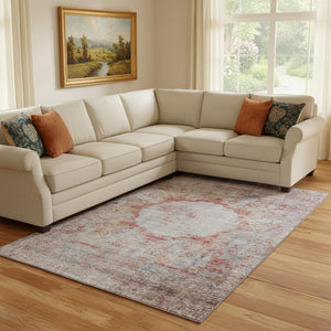 HomeRoots 8' X 10' Vibrant Red, Ivory & Orange Oriental Washable Area Rug with UV Protection for Homes 655714
