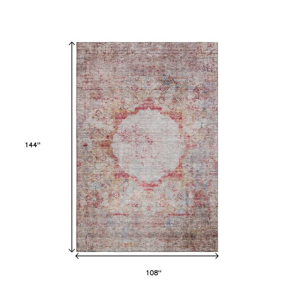 HomeRoots 9' X 12' Red Ivory and Orange Oriental Area Rug - Washable, UV Protected, Stain Resistant, Durable Design 655715