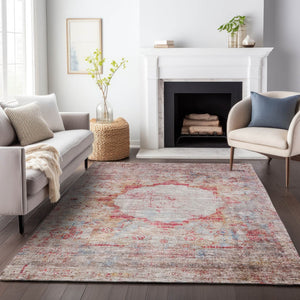 HomeRoots 9' X 12' Red Ivory and Orange Oriental Area Rug - Washable, UV Protected, Stain Resistant, Durable Design 655715