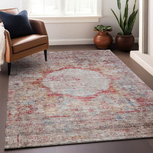 HomeRoots 9' X 12' Red Ivory and Orange Oriental Area Rug - Washable, UV Protected, Stain Resistant, Durable Design 655715