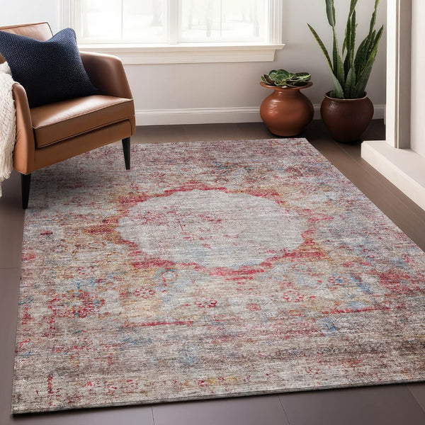 HomeRoots 9' X 12' Red Ivory and Orange Oriental Area Rug - Washable, UV Protected, Stain Resistant, Durable Design 655715