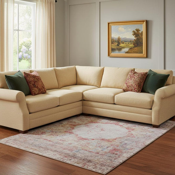 HomeRoots 9' X 12' Red Ivory and Orange Oriental Area Rug - Washable, UV Protected, Stain Resistant, Durable Design 655715