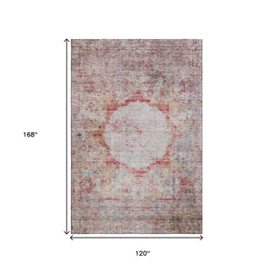 HomeRoots 10' X 14' Red Ivory Orange Washable Area Rug with UV Protection - Durable, Stylish, Perfect for Homes! 655716