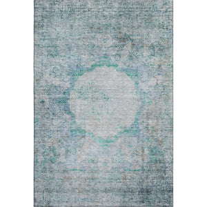HomeRoots 5' X 8' Teal and Gray Oriental Area Rug – Washable, Stain-Resistant, UV Protected for Everyday Elegance 655718