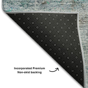 HomeRoots 5' X 8' Teal and Gray Oriental Area Rug – Washable, Stain-Resistant, UV Protected for Everyday Elegance 655718