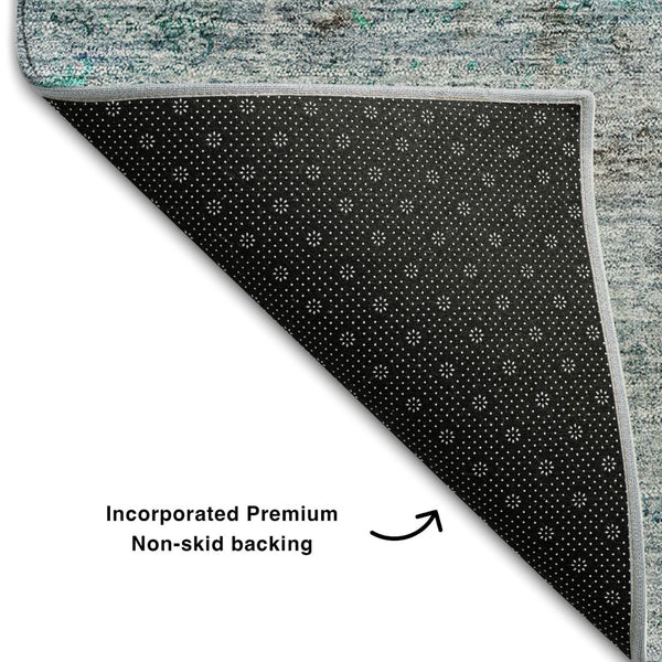 HomeRoots 5' X 8' Teal and Gray Oriental Area Rug – Washable, Stain-Resistant, UV Protected for Everyday Elegance 655718