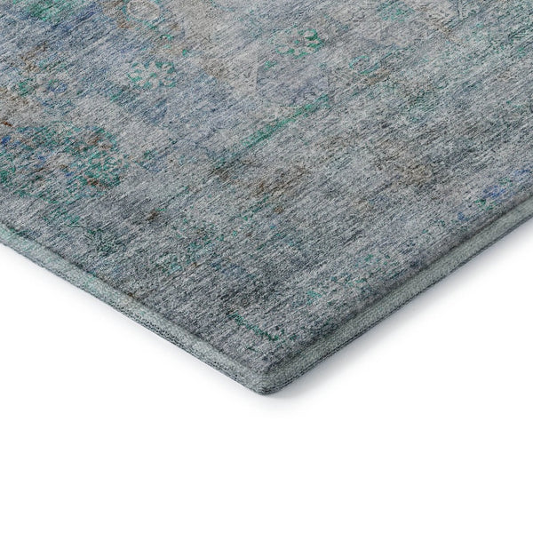 HomeRoots 5' X 8' Teal and Gray Oriental Area Rug – Washable, Stain-Resistant, UV Protected for Everyday Elegance 655718