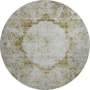 HomeRoots 8' Elegant Taupe Brown & Gray Oriental Washable Round Rug with UV Protection & Stain Resistance 655725