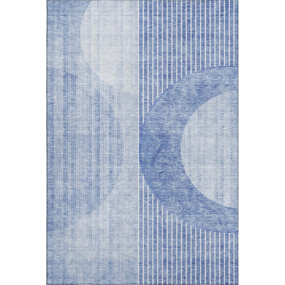 HomeRoots 5' Blue and Ivory Geometric Washable Area Rug – Durable, UV-Protected, Stylish for Any Room! 655730