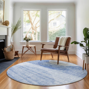 HomeRoots 8' Blue and Ivory Geometric Round Rug - Washable, UV Protected, Perfect for Homes with Kids & Pets! 655731