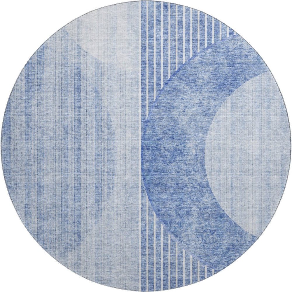 HomeRoots 8' Blue and Ivory Geometric Round Rug - Washable, UV Protected, Perfect for Homes with Kids & Pets! 655731