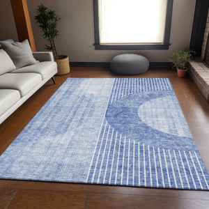 HomeRoots 8' X 10' Blue And Ivory Geometric Area Rug – Stylish, Washable, UV-Protected for High-Traffic Spaces! 655732