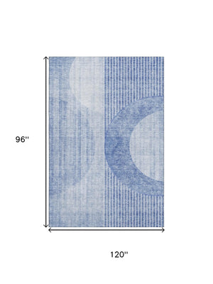 HomeRoots 8' X 10' Blue And Ivory Geometric Area Rug – Stylish, Washable, UV-Protected for High-Traffic Spaces! 655732