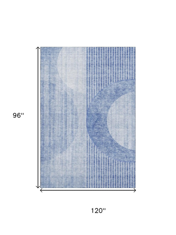 HomeRoots 8' X 10' Blue And Ivory Geometric Area Rug – Stylish, Washable, UV-Protected for High-Traffic Spaces! 655732