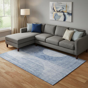 HomeRoots 8' X 10' Blue And Ivory Geometric Area Rug – Stylish, Washable, UV-Protected for High-Traffic Spaces! 655732