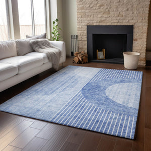 HomeRoots 8' X 10' Blue And Ivory Geometric Area Rug – Stylish, Washable, UV-Protected for High-Traffic Spaces! 655732