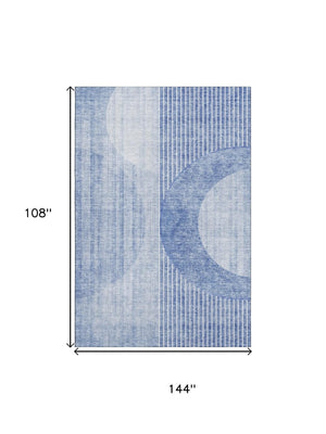 HomeRoots 9' X 12' Washable Blue and Ivory Geometric Area Rug – UV Protected, Stain-Resistant, Modern Style 655733