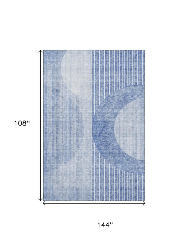 HomeRoots 9' X 12' Washable Blue and Ivory Geometric Area Rug – UV Protected, Stain-Resistant, Modern Style 655733