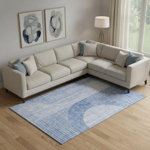 HomeRoots 9' X 12' Washable Blue and Ivory Geometric Area Rug – UV Protected, Stain-Resistant, Modern Style 655733