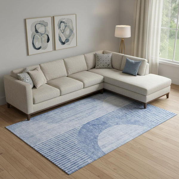 HomeRoots 10' Blue and Ivory Geometric Area Rug - Washable, UV Protected, Durable Design for Modern Homes 655734
