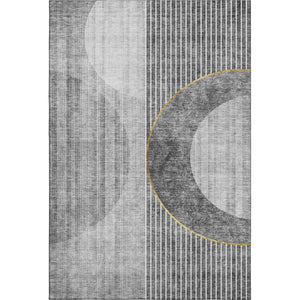 HomeRoots 9' X 12' Modern Geometric Area Rug in Charcoal, Gold & Silver - Stain Resistant with UV Protection 655739