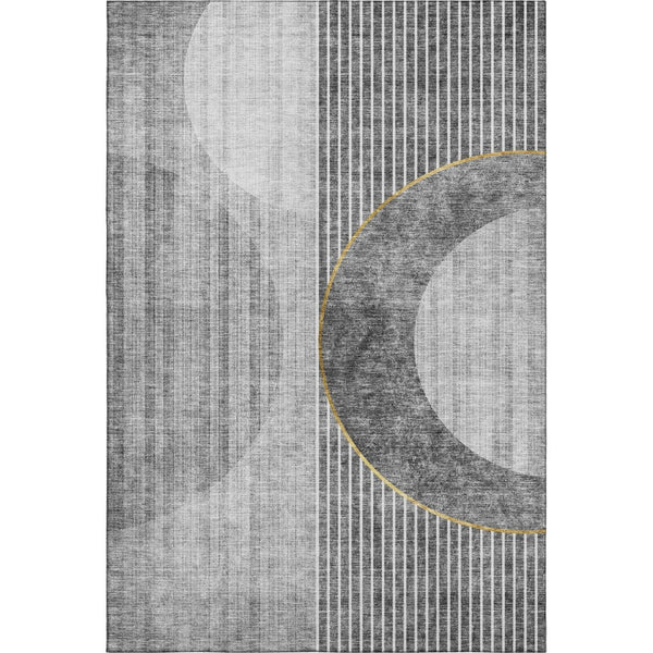 HomeRoots 9' X 12' Modern Geometric Area Rug in Charcoal, Gold & Silver - Stain Resistant with UV Protection 655739