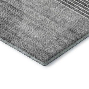 HomeRoots 9' X 12' Modern Geometric Area Rug in Charcoal, Gold & Silver - Stain Resistant with UV Protection 655739