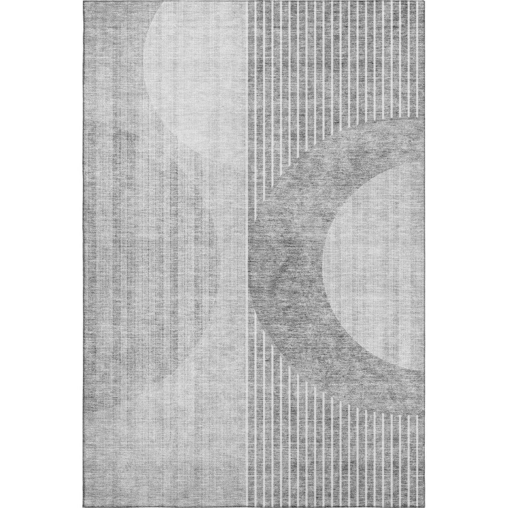 HomeRoots 5' Gray and Silver Geometric Washable Area Rug with UV Protection – Modern, Durable, Easy-Care Design 655742