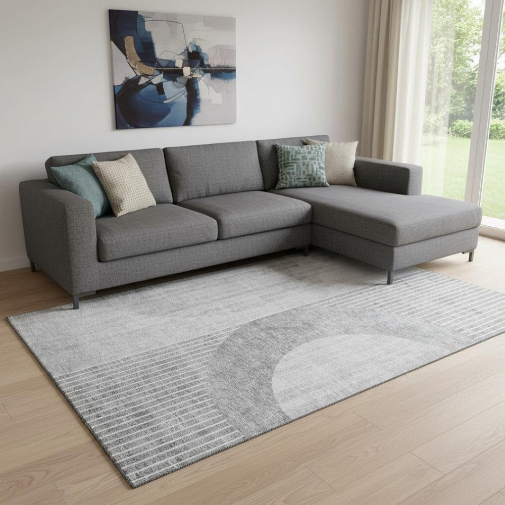 HomeRoots 8' X 10' Gray And Silver Geometric Area Rug – Washable, UV Protected, Stylish for High-Traffic Spaces 655744