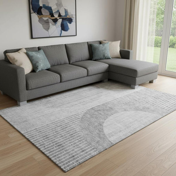 HomeRoots 9' X 12' Gray and Silver Geometric Area Rug – Stylish, Washable, UV-Protected, Perfect for High-Traffic Homes 655745