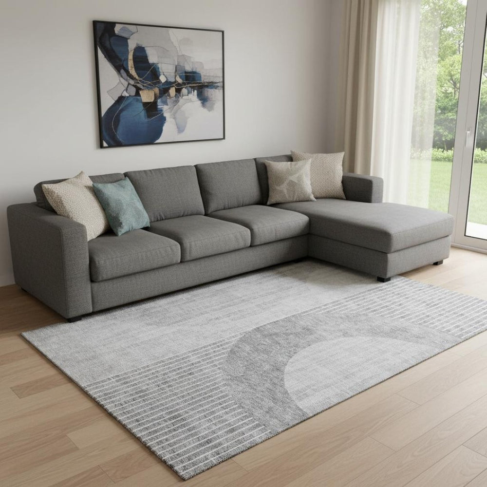 HomeRoots 10' Gray and Silver Geometric Area Rug – Stylish, Washable, UV-Protected for Modern Living Spaces 655746