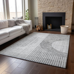 HomeRoots 10' Gray and Silver Geometric Area Rug – Stylish, Washable, UV-Protected for Modern Living Spaces 655746