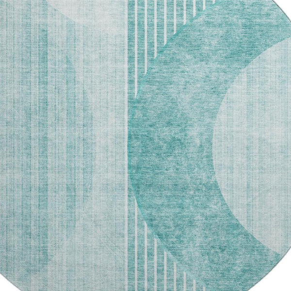 HomeRoots 8' Teal and Ivory Geometric Round Rug - Washable, UV-Protected, Perfect for Indoor & Outdoor Use 655749