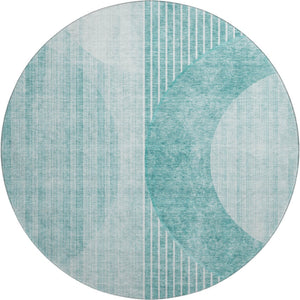 HomeRoots 8' Teal and Ivory Geometric Round Rug - Washable, UV-Protected, Perfect for Indoor & Outdoor Use 655749