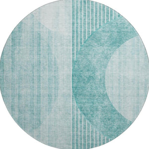 HomeRoots 8' Teal and Ivory Geometric Round Rug - Washable, UV-Protected, Perfect for Indoor & Outdoor Use 655749