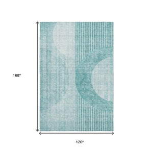 HomeRoots 10' X 14' Teal and Ivory Geometric Area Rug - Washable, UV-Protected, Stain-Resistant & Durable! 655752