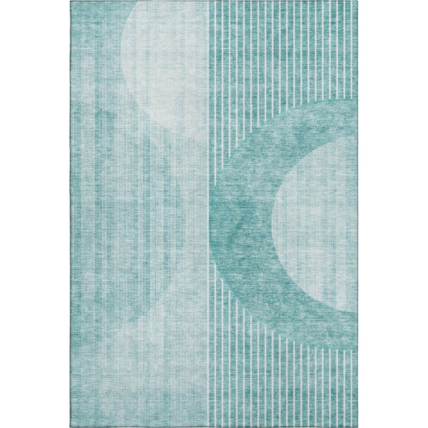 HomeRoots 10' X 14' Teal and Ivory Geometric Area Rug - Washable, UV-Protected, Stain-Resistant & Durable! 655752