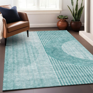HomeRoots 10' X 14' Teal and Ivory Geometric Area Rug - Washable, UV-Protected, Stain-Resistant & Durable! 655752