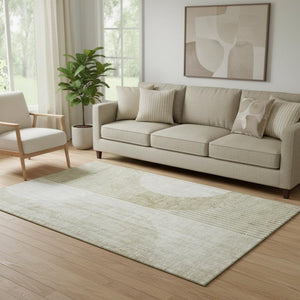 HomeRoots 5' X 8' Stylish Taupe and Beige Geometric Washable Area Rug with UV Protection for Modern Homes 655754