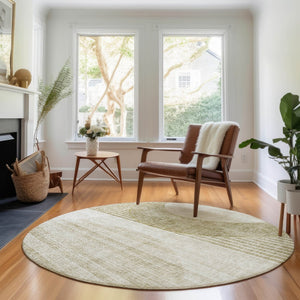 HomeRoots 8' Taupe and Beige Geometric Washable Round Rug - UV Protected, Family-Friendly, Modern Style! 655755