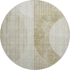 HomeRoots 8' Taupe and Beige Geometric Washable Round Rug - UV Protected, Family-Friendly, Modern Style! 655755