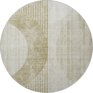 HomeRoots 8' Taupe and Beige Geometric Washable Round Rug - UV Protected, Family-Friendly, Modern Style! 655755