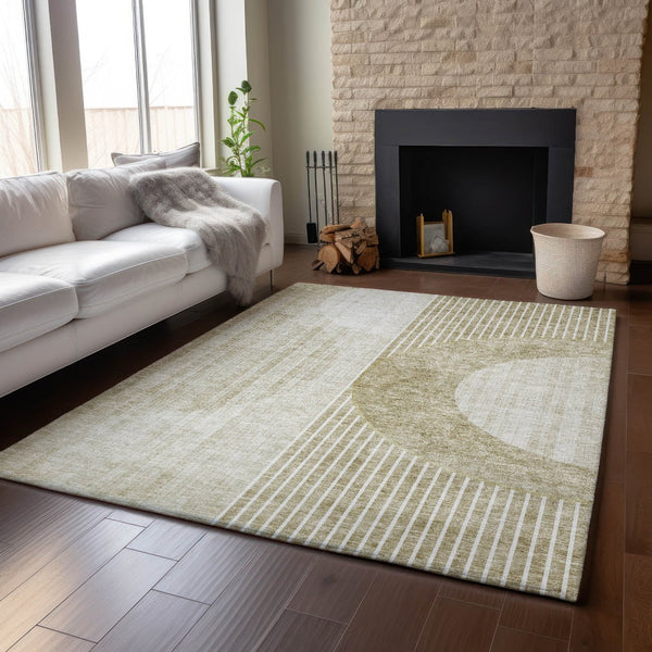 HomeRoots 8' X 10' Modern Taupe and Beige Geometric Area Rug - Washable, Stain Resistant, UV Protected Design 655756