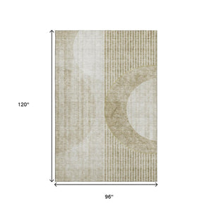 HomeRoots 8' X 10' Modern Taupe and Beige Geometric Area Rug - Washable, Stain Resistant, UV Protected Design 655756