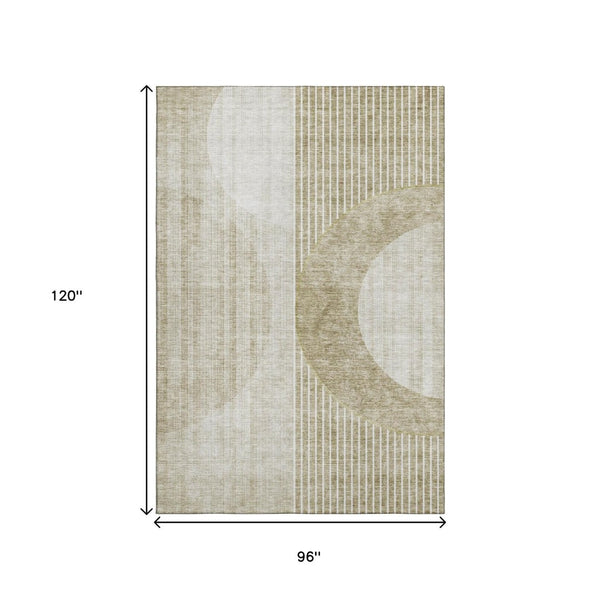 HomeRoots 8' X 10' Modern Taupe and Beige Geometric Area Rug - Washable, Stain Resistant, UV Protected Design 655756