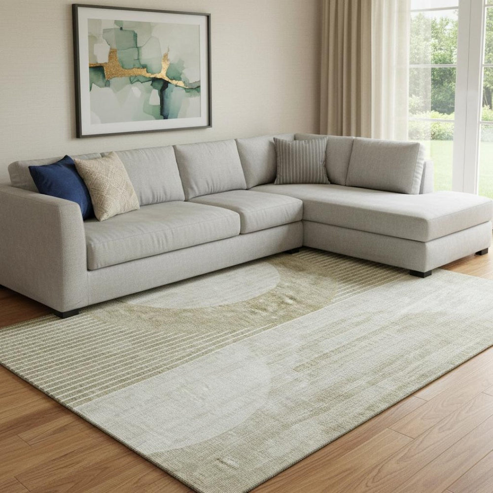 HomeRoots 9' X 12' Taupe & Beige Geometric Area Rug – Washable, UV-Protected, Perfect for High-Traffic Spaces 655757