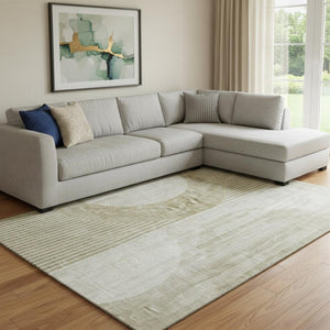 HomeRoots 9' X 12' Taupe & Beige Geometric Area Rug – Washable, UV-Protected, Perfect for High-Traffic Spaces 655757